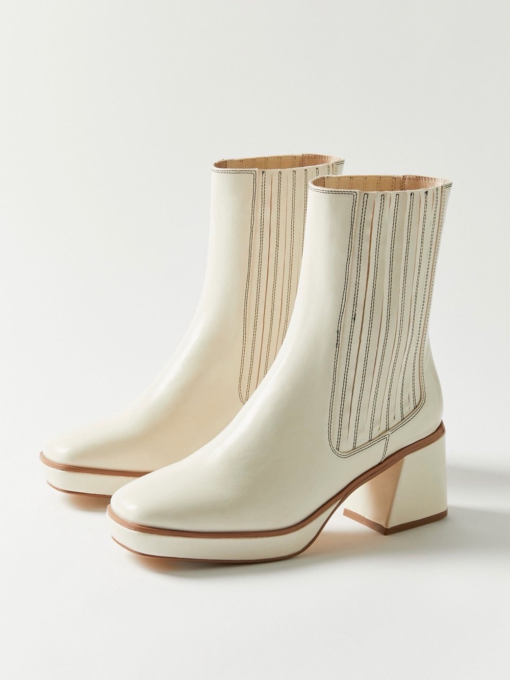 Urban Outfitters Cream Platform Block Heel Ankle Boots